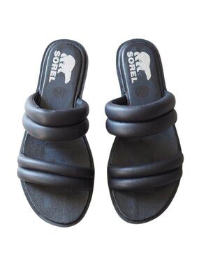 Sorel Ella II Puff Black Slide Sandals Womens Size 7.5 Excellent Condition